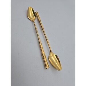 Viners of Sheffield Gold Electroplated Cane Faux Bamboo Iced Tea Spoons Teaspoon